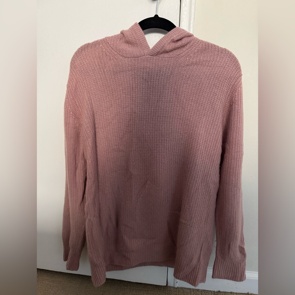 Nap brand 100% cashmere waffle knit hooded sweater in mauve pink